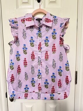 Women's Lilac Floral Ruffled Sleeveless Top